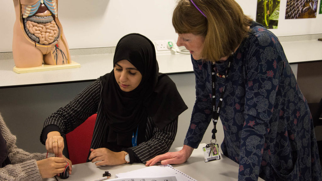 Students discussing their work