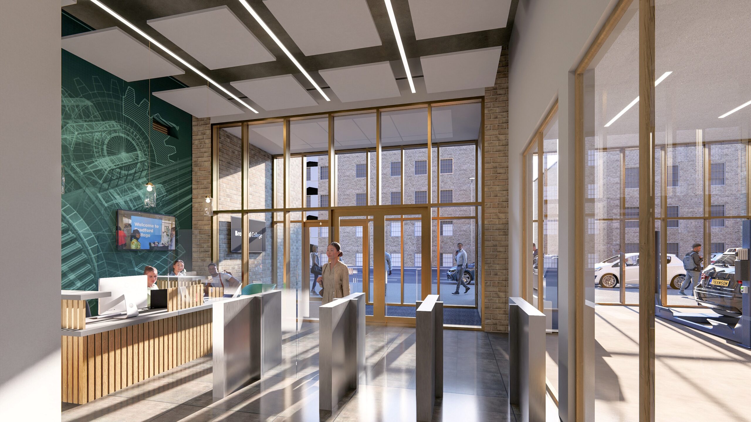 the reception of the FTC building with barriers to scan in