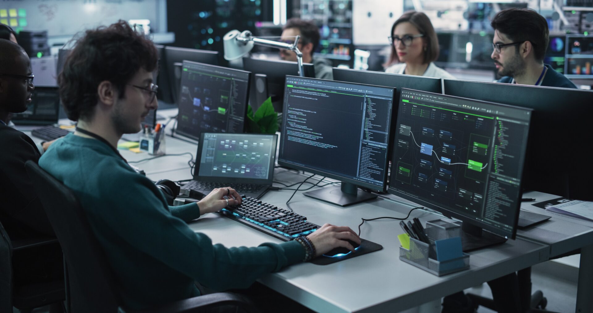 Degree students studying computing
