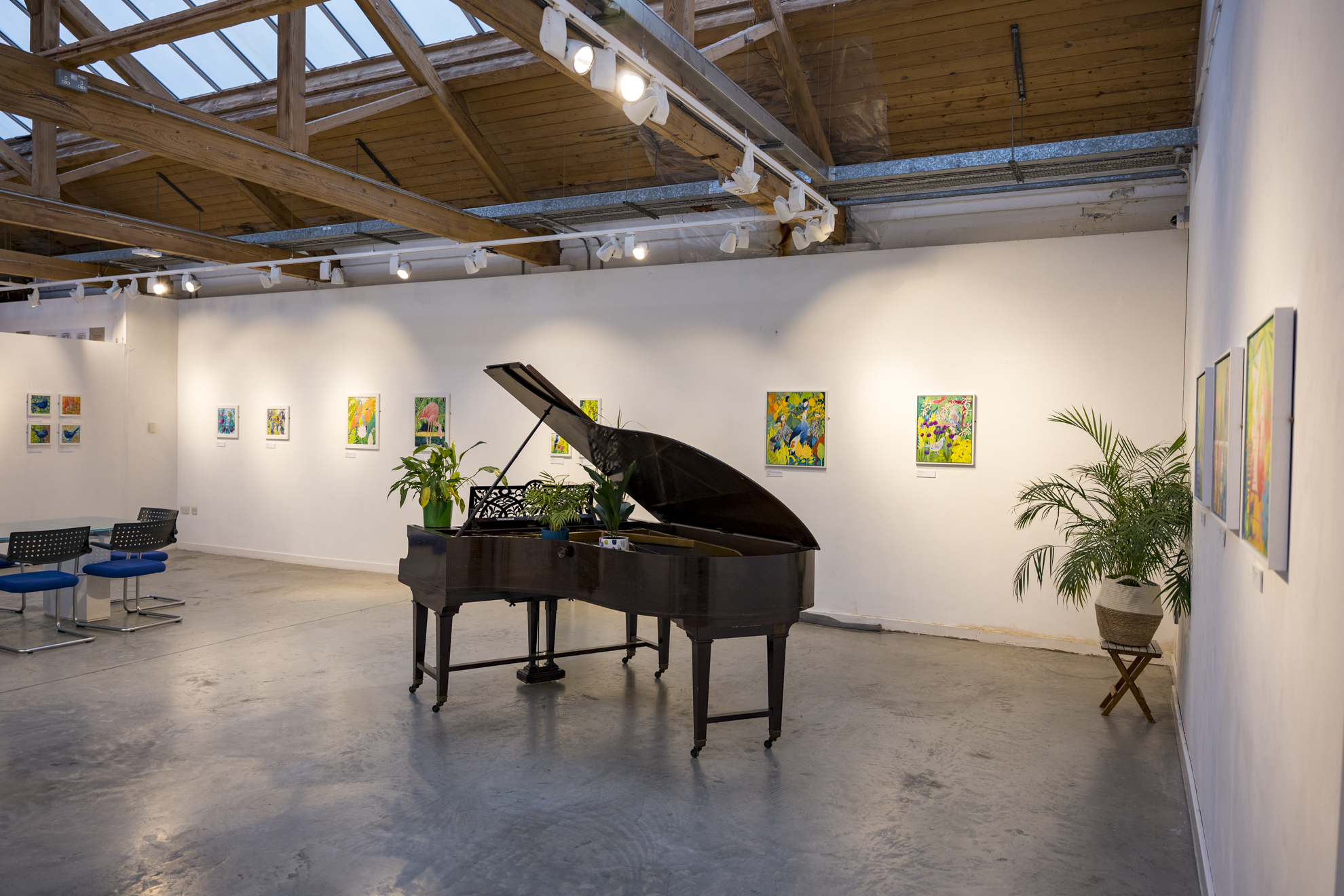 A piano in the Dye House Gallery, Lister Building, Bradford College