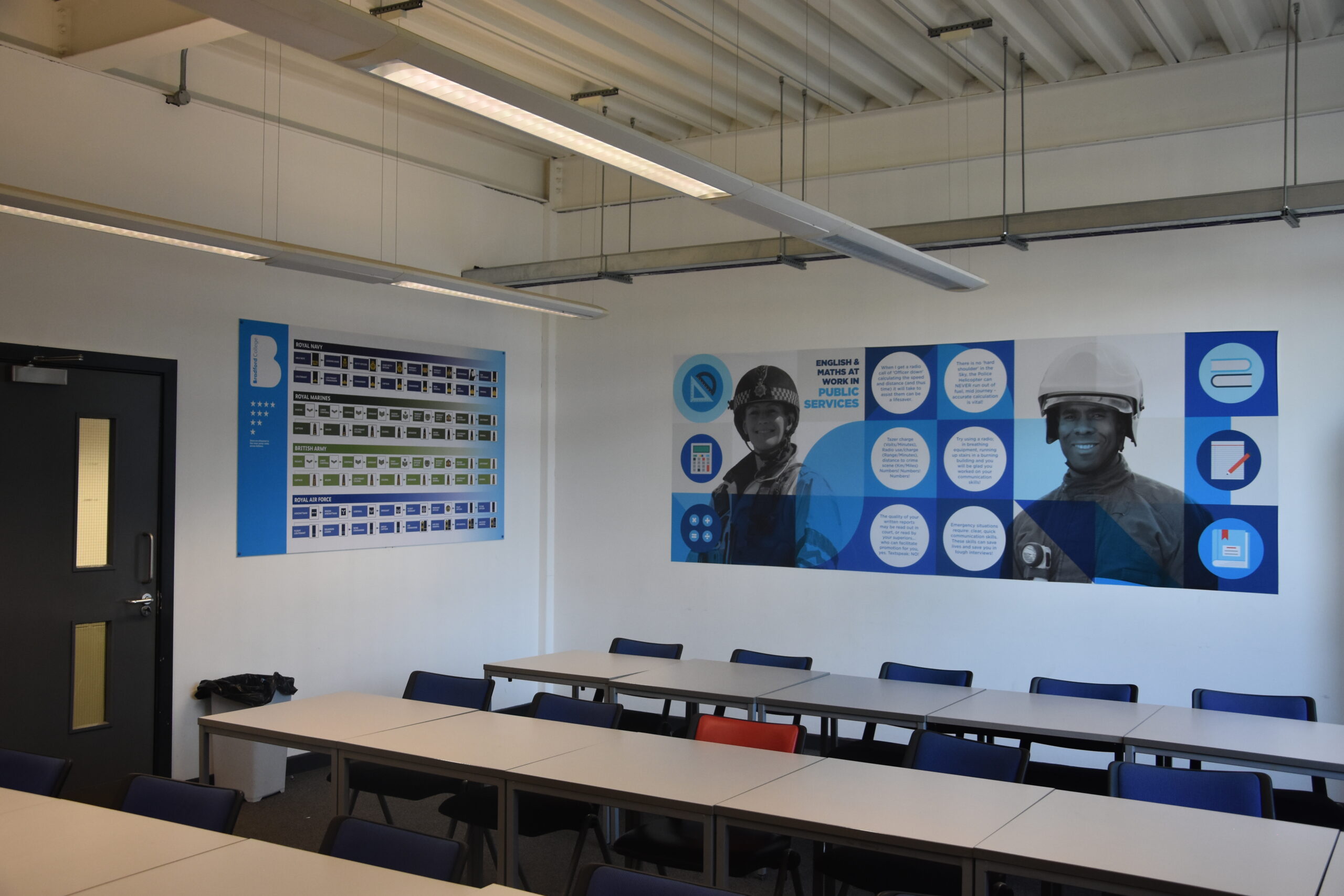 A photograph of a public services classroom at Trinity Green