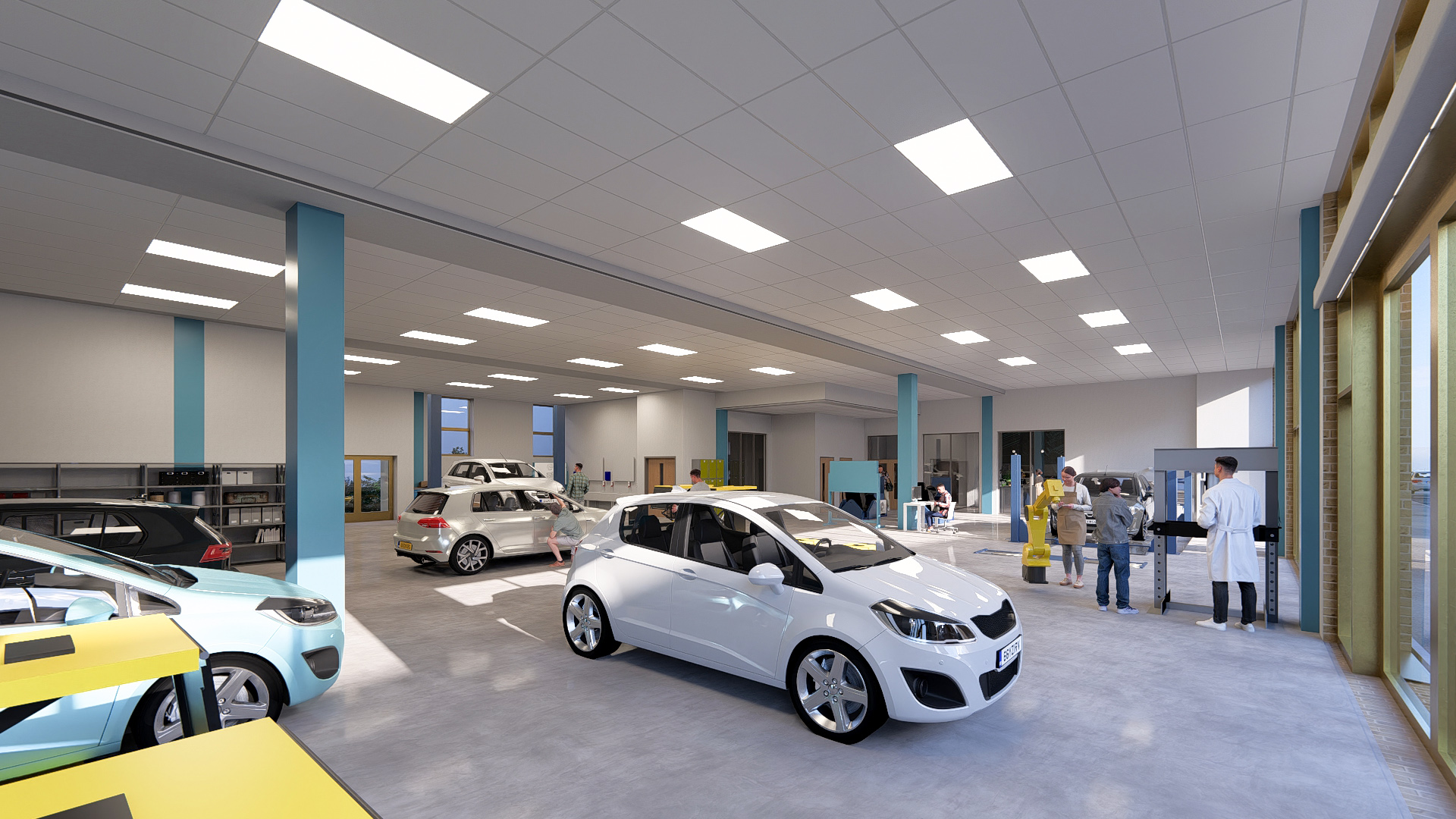 A visual mockup of a car workshop
